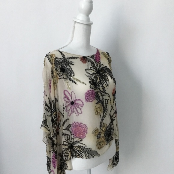 ST. JOHN Beaded Silk Sheer Cape Poncho Top–OneSize - Picture 5 of 10